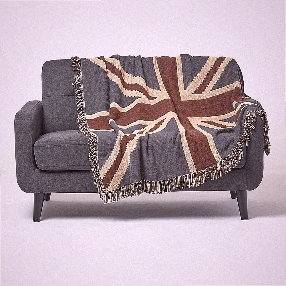 100% Cotton Luxury Hand Woven Union Jack Flag Throw Sofa Armchair Bed Blanket