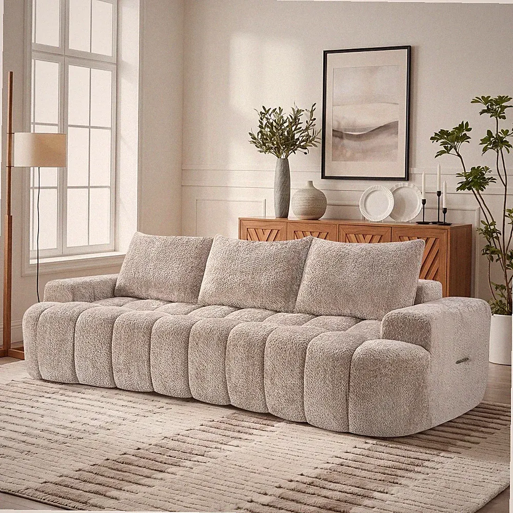 100" Curved Sectional Sofa, 3-Seater Boucle Cloud Couch, Oversized Modern Sofa