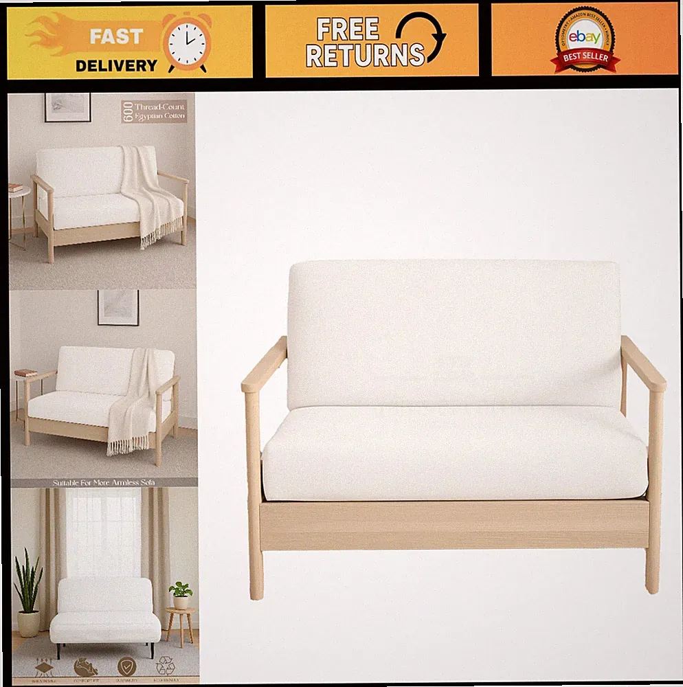 100% Egyptian Cotton Full Size Futon Cover - White Zip Slipcover, Machine Washab