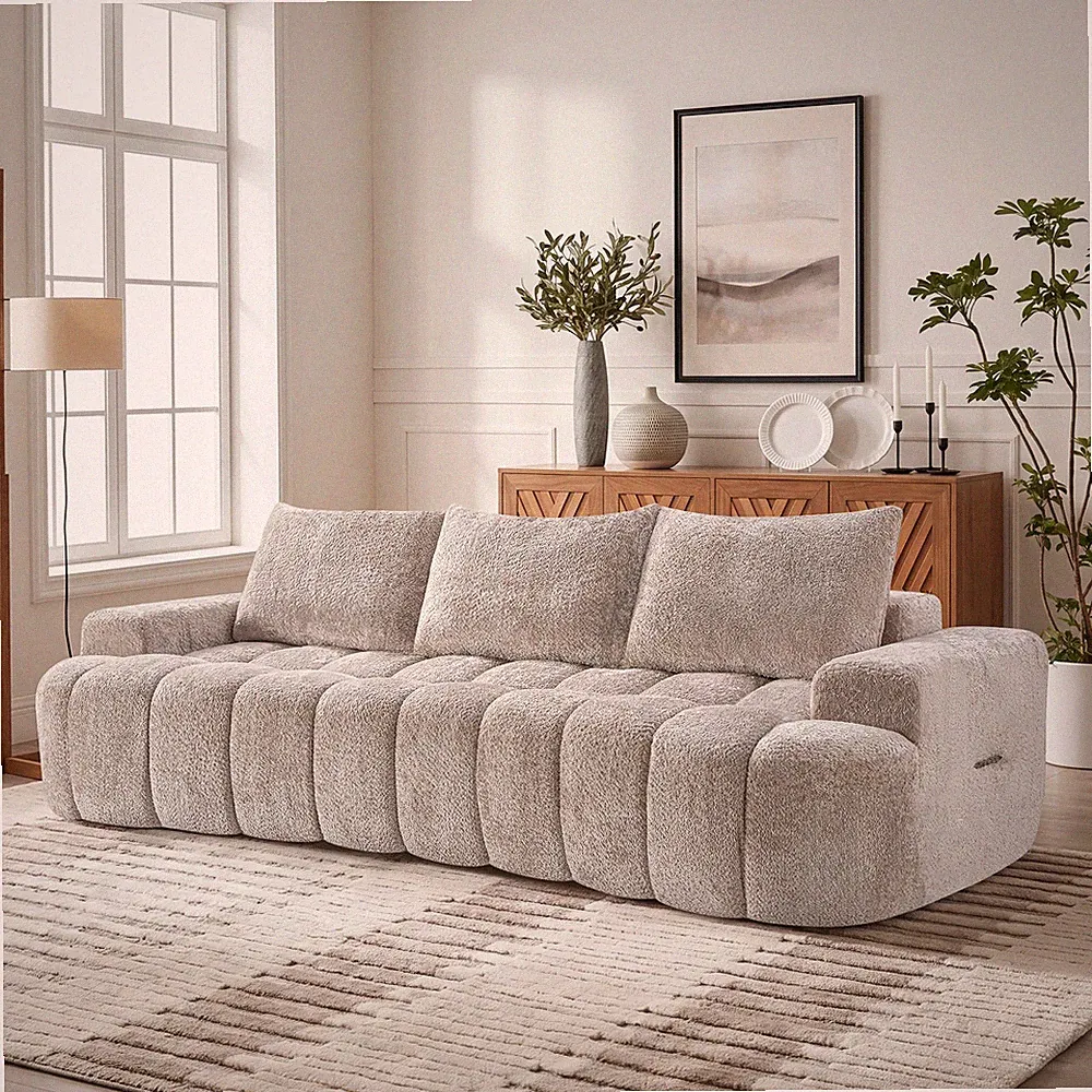 100" Extra Large Curved Front Compressed Sectional Sofa, 3-Seat Cloud-Like Bou