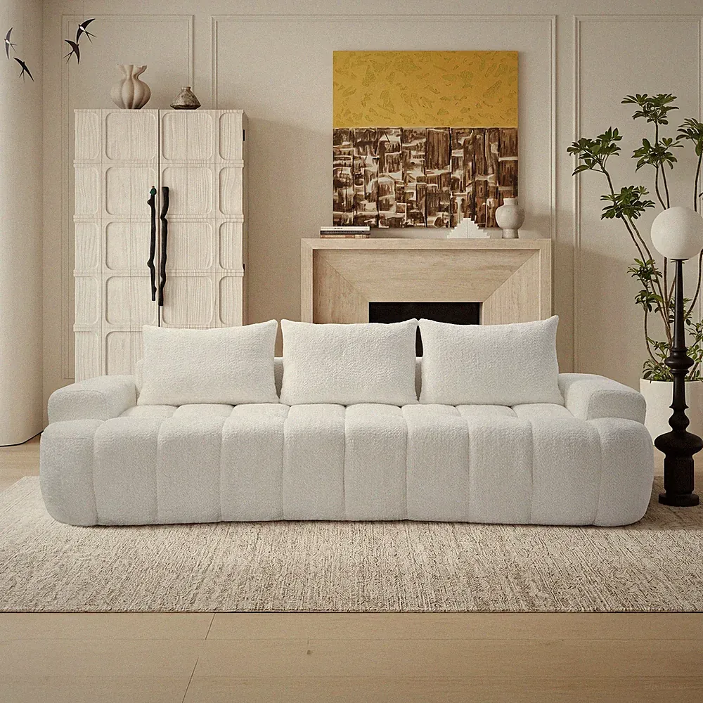 100" Extra Large Curved Front Compressed Sectional Sofa, 3-Seat Cloud-Like Bouc