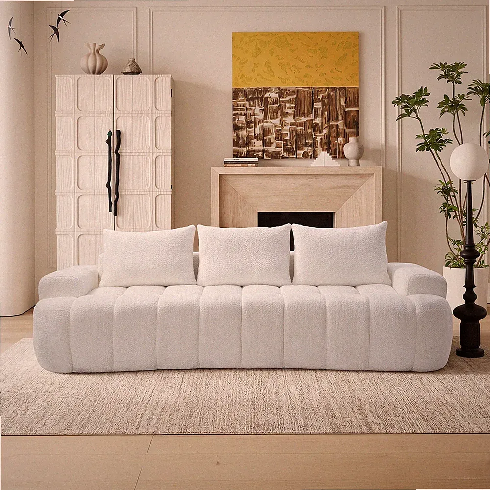100" Extra Large Curved Front Compressed Sectional Sofa, 3-Seat Cloud-Like Bouc