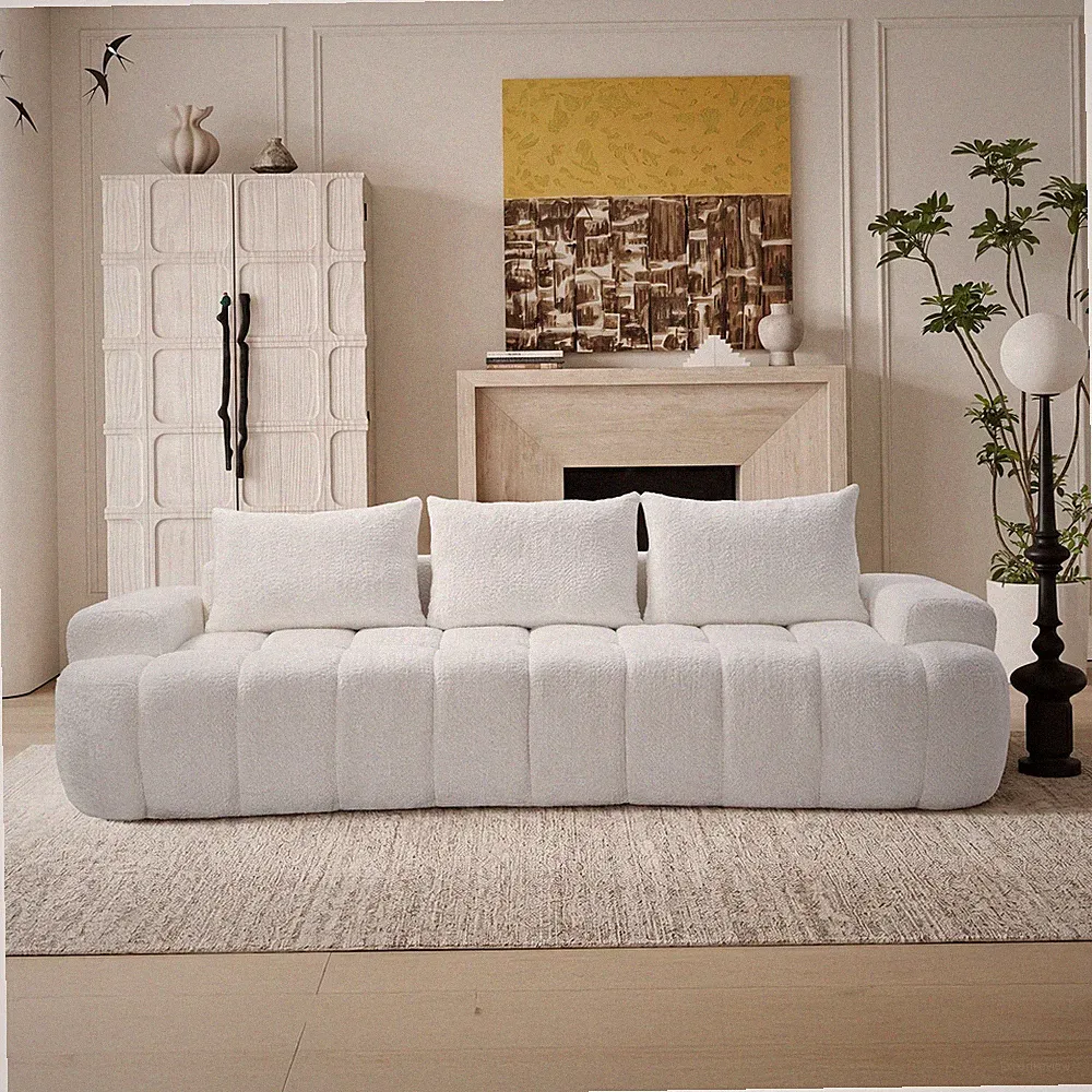 100" Extra Large Curved Front Compressed Sectional Sofa,3-Seat Cloud-Like Boucl