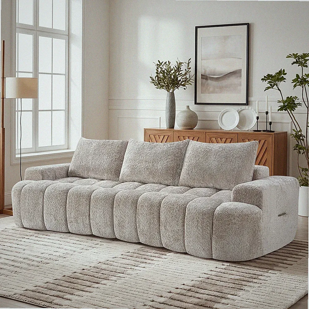 100" Extra Large Curved Front Compressed Sectional Sofa,3-Seat Cloud-Like Boucle
