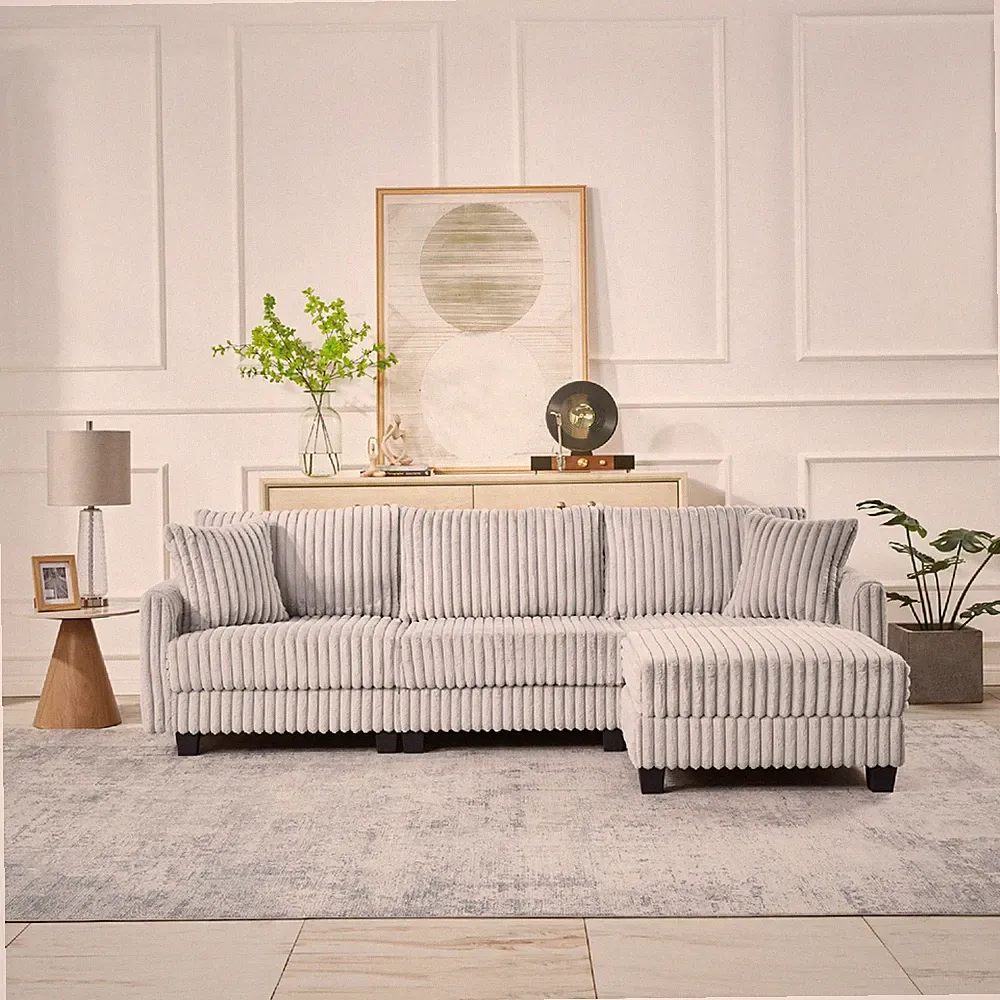 100-inch corduroy fabric sofa w/L-shaped modular 3-seat convertible sofa,built-i