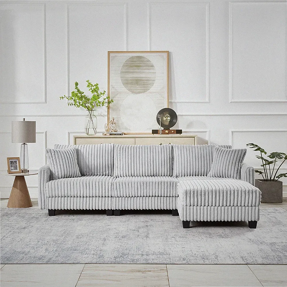 100-inch corduroy fabric sofa with L-shaped modular 3-seat convertible sofa, bui