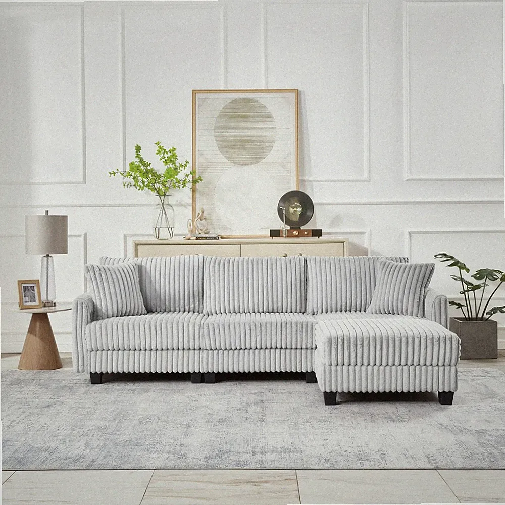 100" L-Shaped Corduroy Sectional Sofa with USB Charging Ports