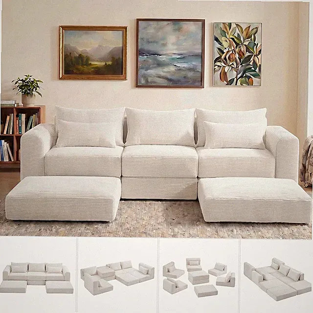 100" L-Shaped Modular Couch Set with Pillows for Living Room & Bedroom, White