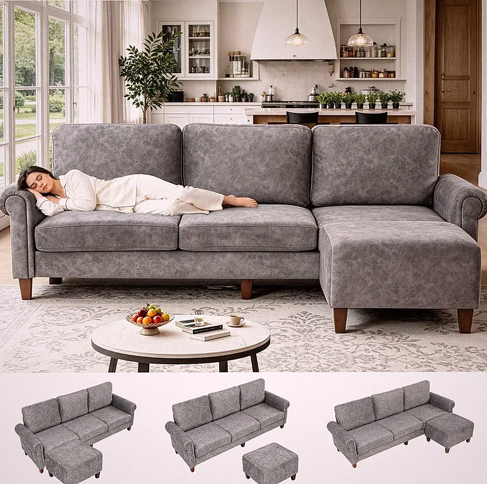 100" Modular Sectional Sofa, L-Shaped Velvet Couch for Small Spaces