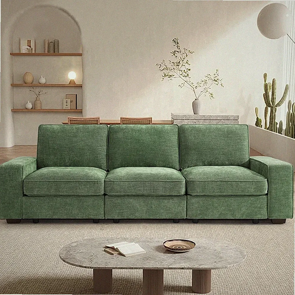 100" Modular Sofa with Seats Storage, Comfy 3-Seater Chenille Fabric Couch for L