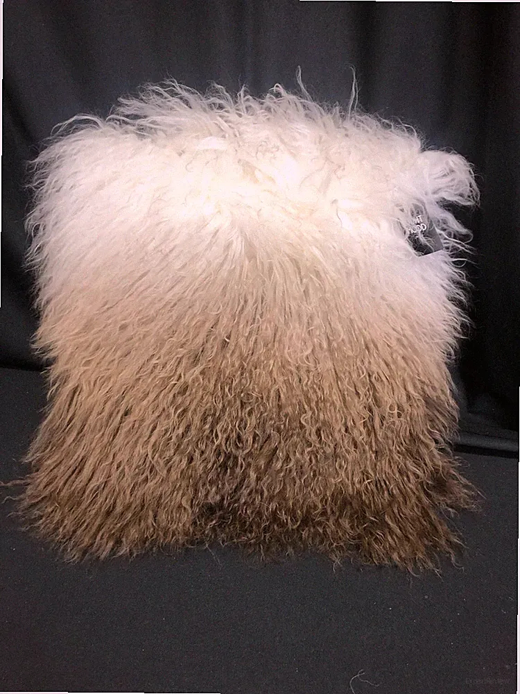 100% Mongolian Fur Ombra Brown Cream Sofa Bed Chair Throw Pillow 15x15 w insert