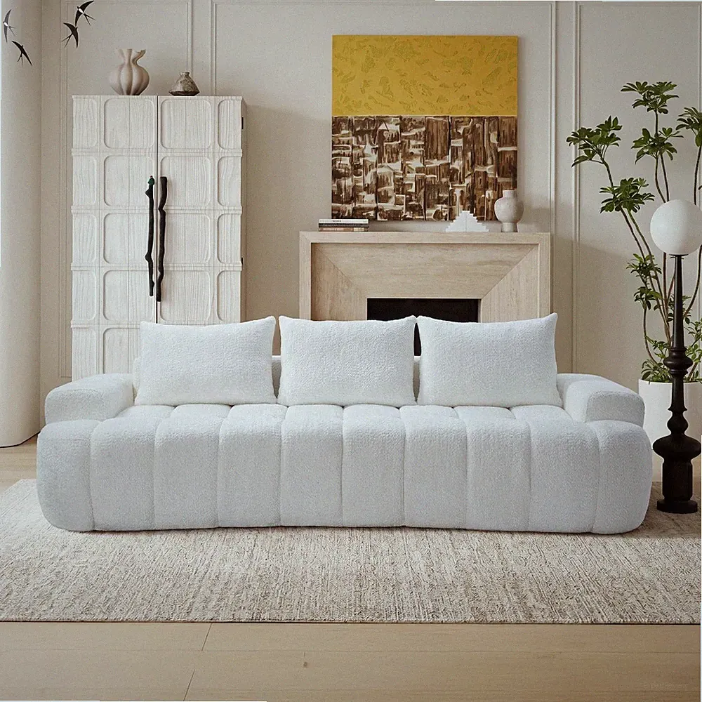 100" Oversized Curved Sectional Sofa, Boucle Cloud Couch, 3-Seat Modern Sofa