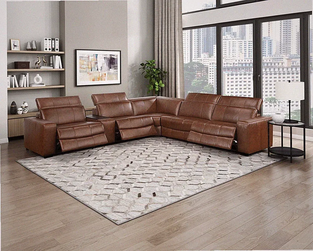 100% TOP GRAIN LEATHER BROWN POWER 3 RECLINER RECLINING SECTIONAL FURNITURE