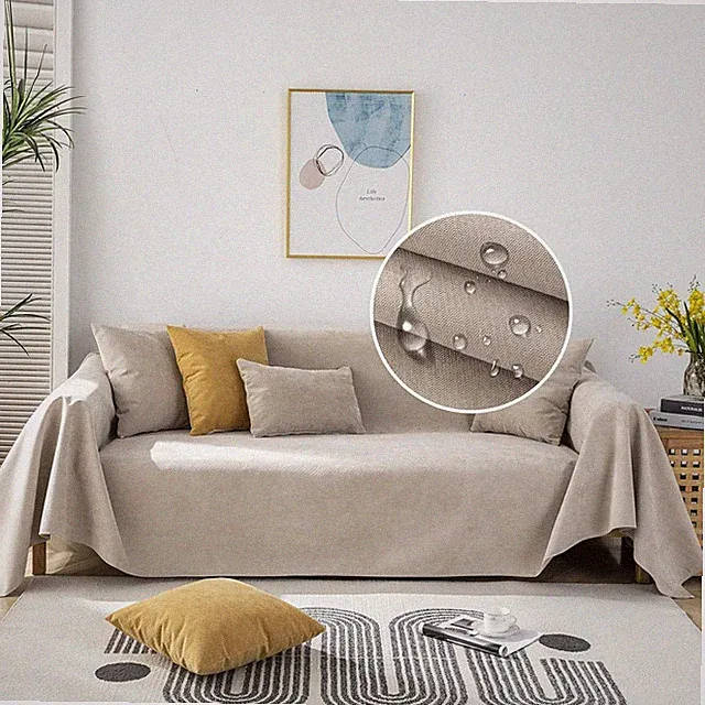 100% Waterproof Beige Couch Cover Anti-Scratch Sofa Cover Dog Non-Slip Sectional