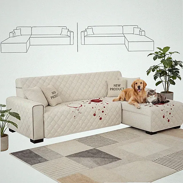 100% Waterproof Couch Covers L-Shaped Reversible Sofa Cover for Dog