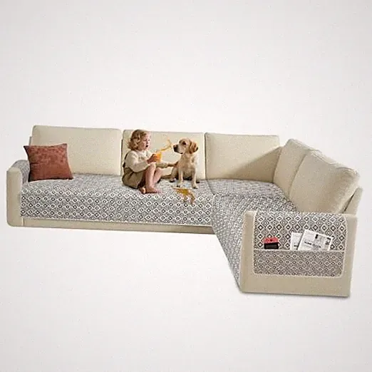 100% Waterproof Couch Cushion Covers for Sectional Sofa Large Checkered Gray