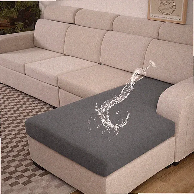 100% Waterproof Couch Cushion Covers L Shaped Chaise Cover, Stretch Seat Cove...