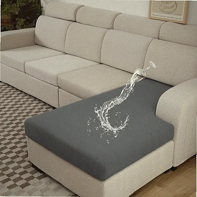 100% Waterproof Couch Cushion Covers L Shaped Chaise Cover, Stretch Seat Cove...