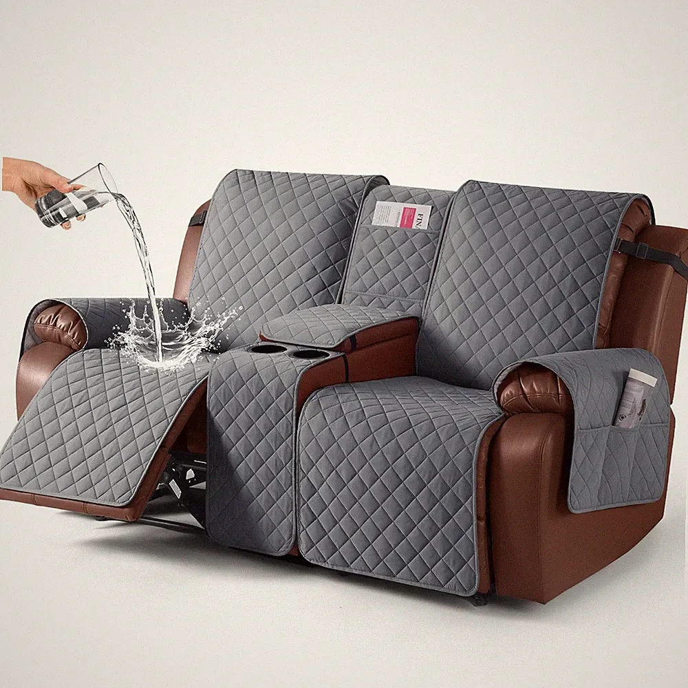 100% Waterproof Recliner Loveseat Cover with Console, Non-Slip Reclining Couc...