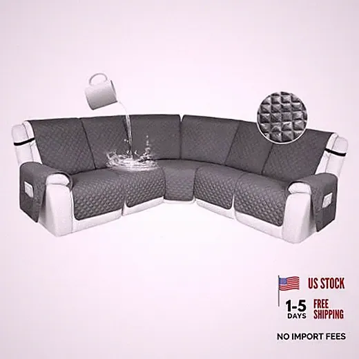 100% Waterproof Reclining Sectional Couch 5 Seat Recliner Couch Silver Gray