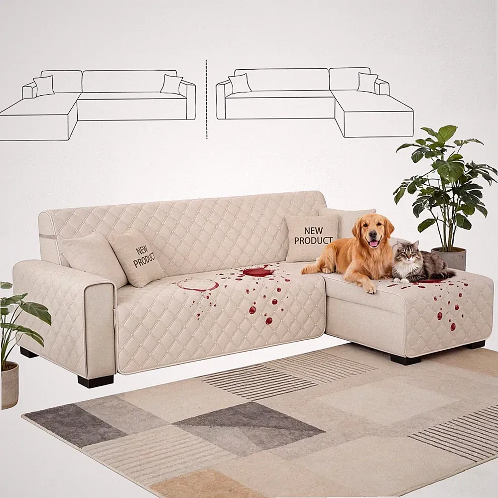 100% Waterproof Sectional Couch Covers L-Shaped Reversible Sofa Cover Washabl...