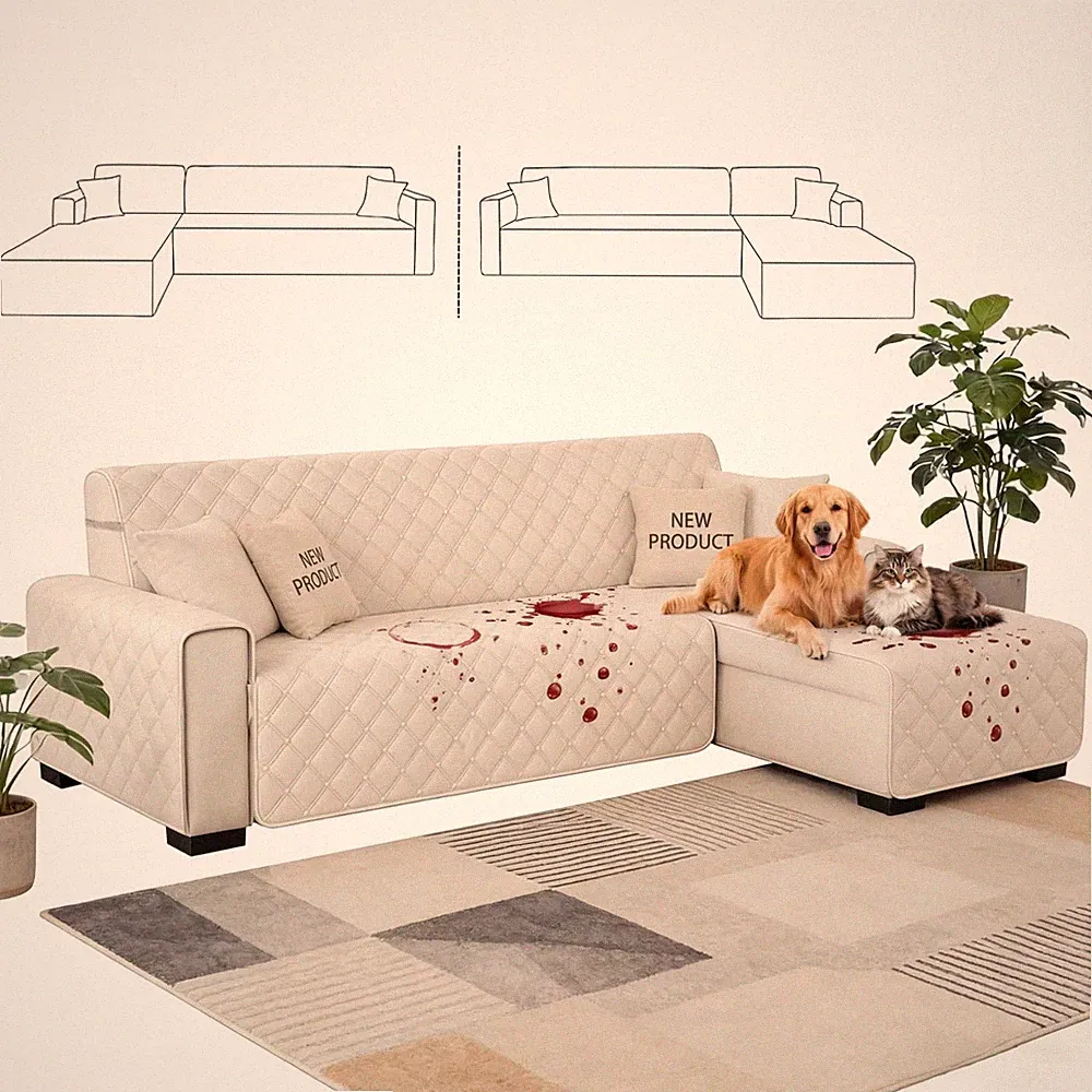 100% Waterproof Sectional Couch Covers L-Shaped Reversible Sofa Cover Washabl...