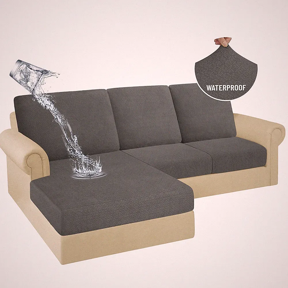 100% Waterproof Sectional Couch Cushion Covers 6 Pieces L Shape Sectional Cov...