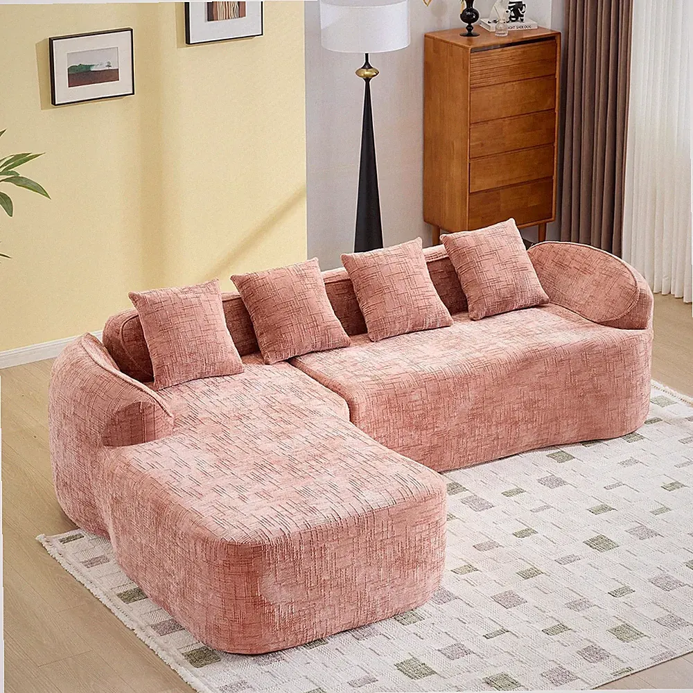 101.18" Cloud Sofa, Chenille L-Shape Sectional Sofa with Chaise, Four Pillows, C