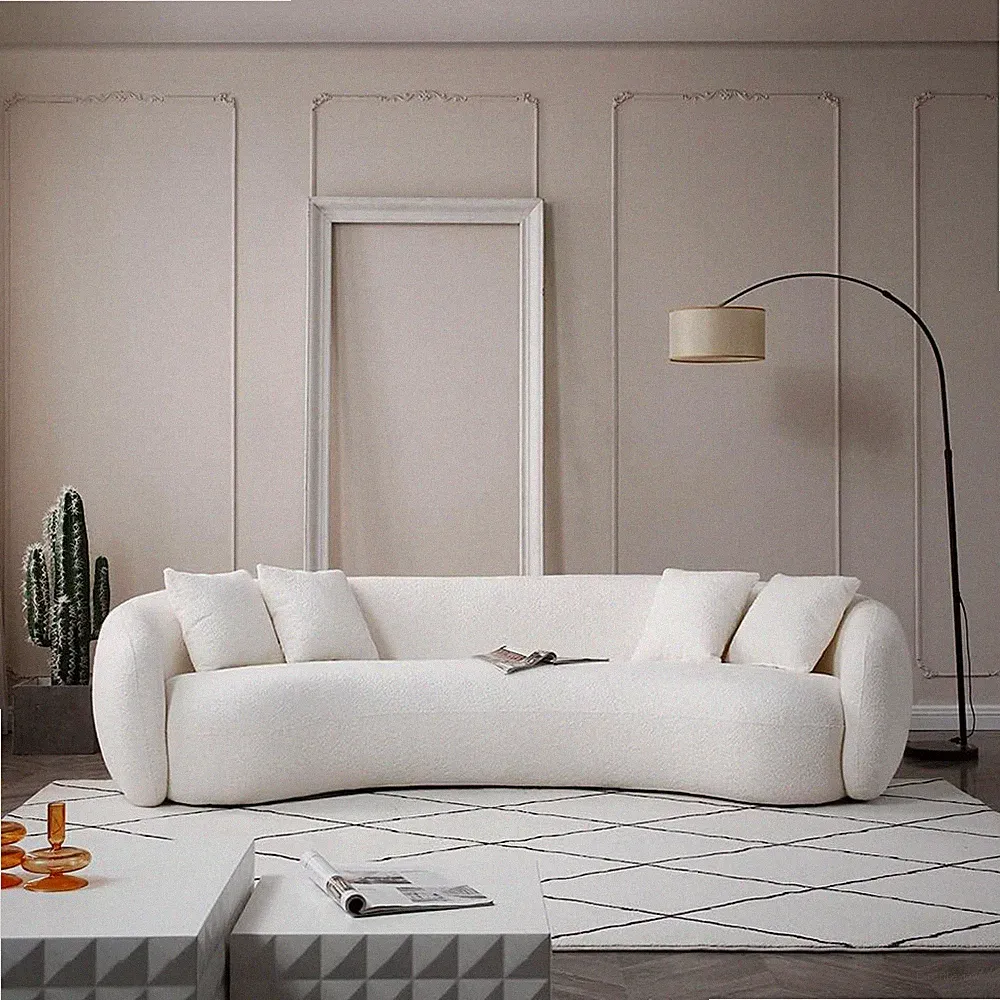 101.4'' Curved Couch round Cloud Sofa Boucle Sectional Sofa for Living Room Apar