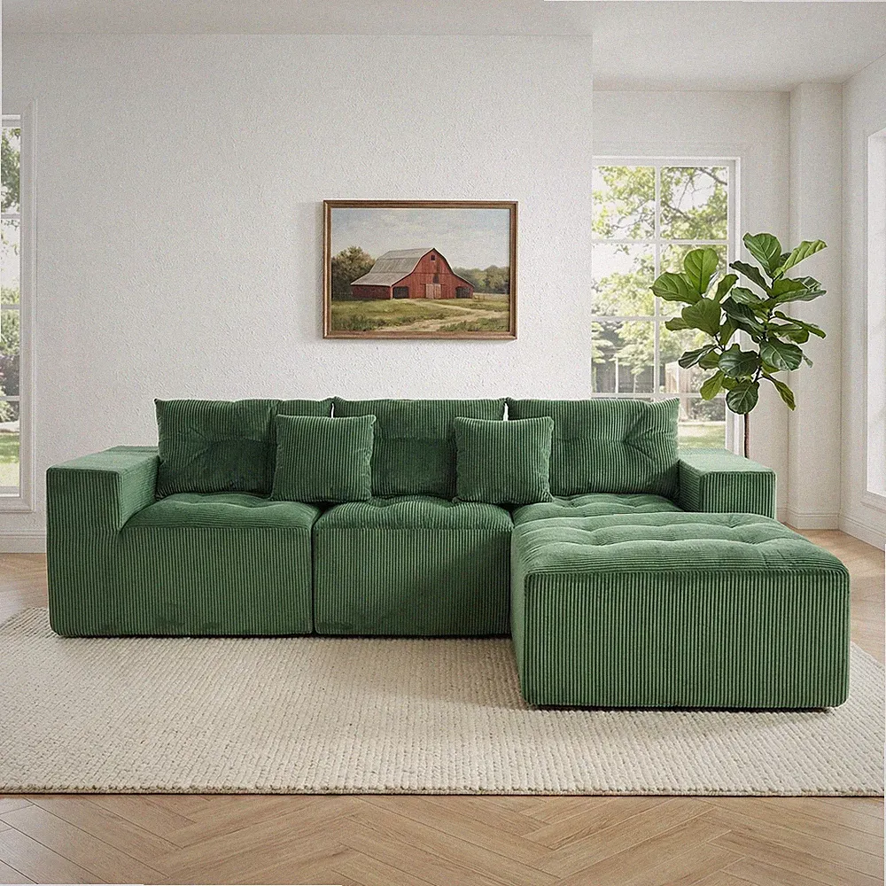 101" L-Shaped Modular Compression Sofa, 3-Seater Comfortable Cloud Sofa, Corduro