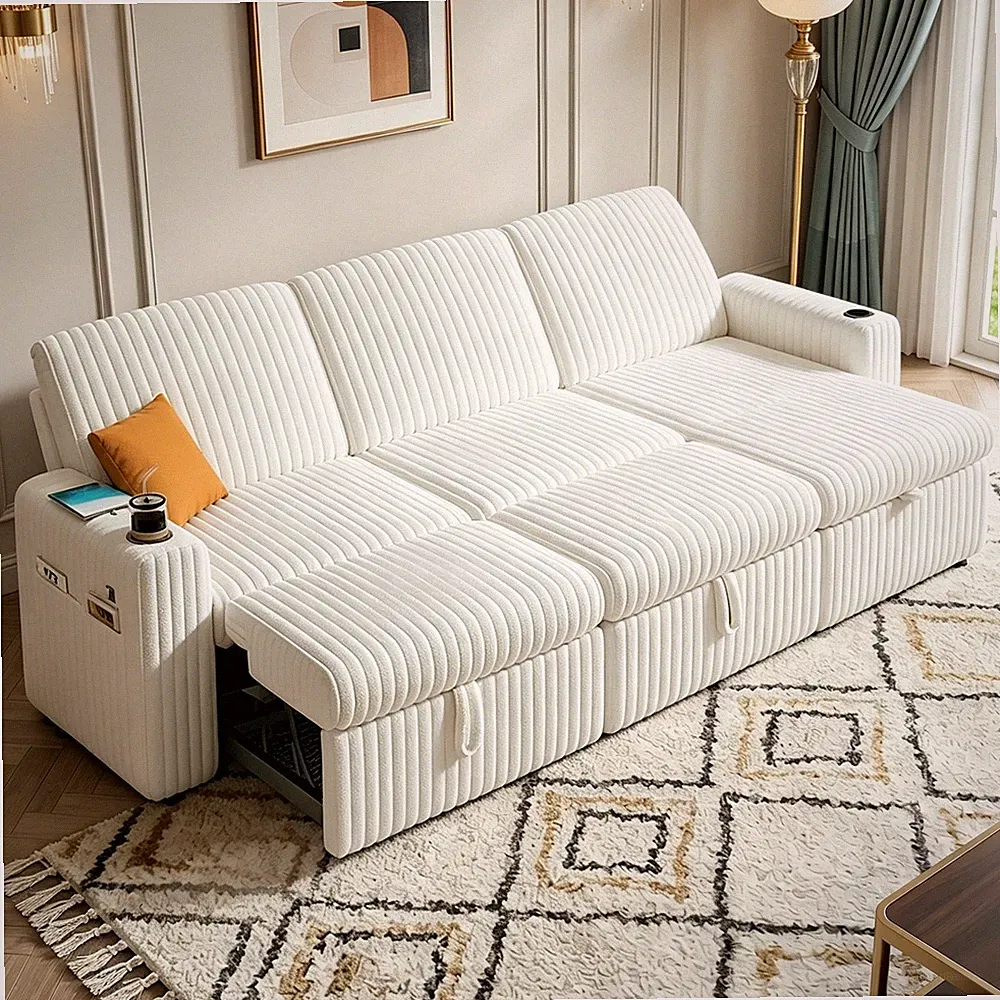 101" Sectional Sleeper Sofa with Pull Out Bed,5-Level Adjustable Backrest,3 Seat