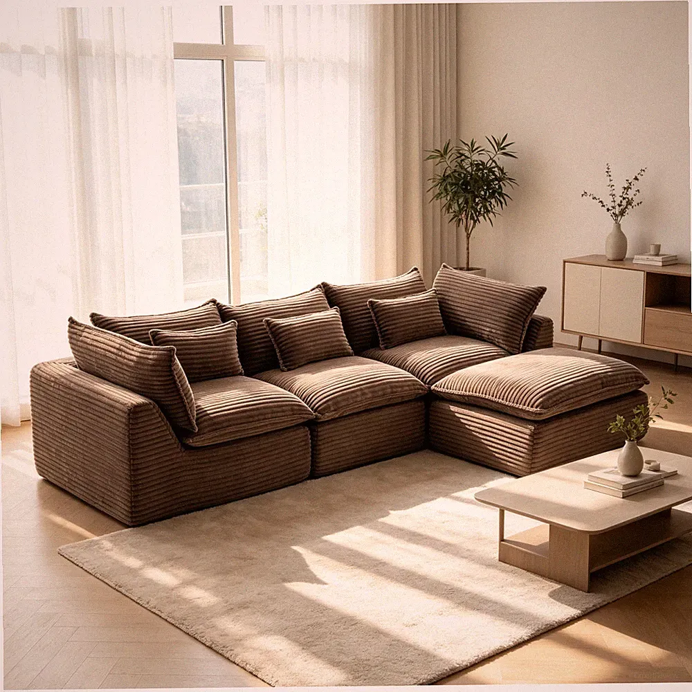 102.3" Wide Cloud Couch Modular Sectional Sofa 3 Seat with Ottoman
