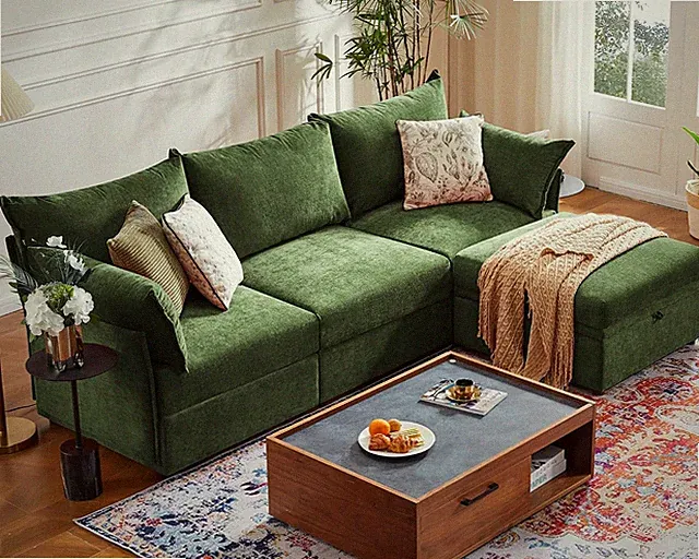 102.6" L Shaped Modular Sectional Couch with Washable Chenille Cover, 4 Seater D