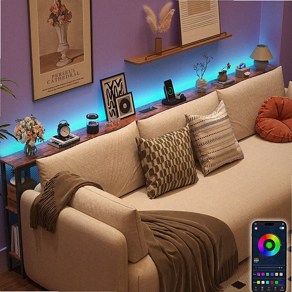 102" APP Control RGB Lighted Behind Couch Table Console Table w/ Storage+Outlets