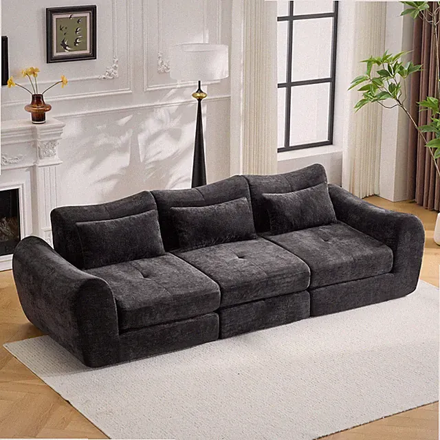 102" Convertible Folding Sofa Bed Cushioned 3-Seater Modular Cloud Sofa Chenille