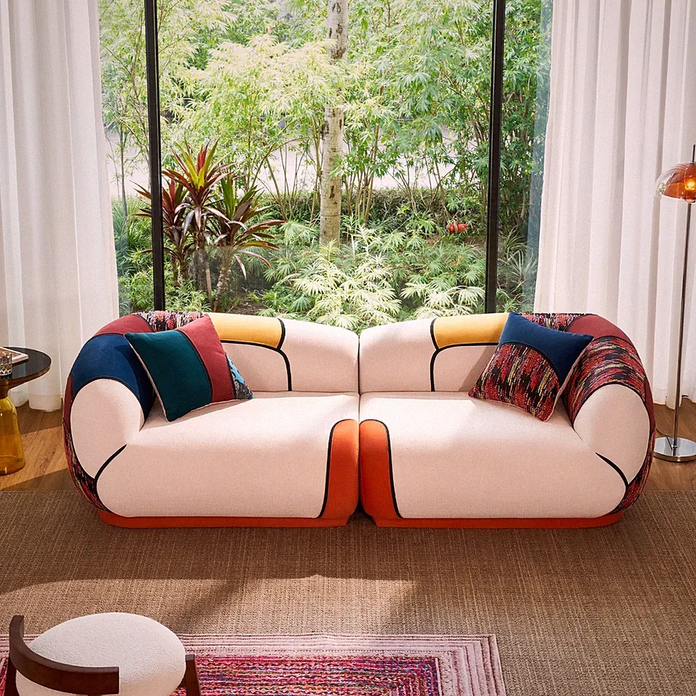 102" Curved 4-Seater Cloud Chenille Sofa w Bohemian Pillows Living Room Couch US