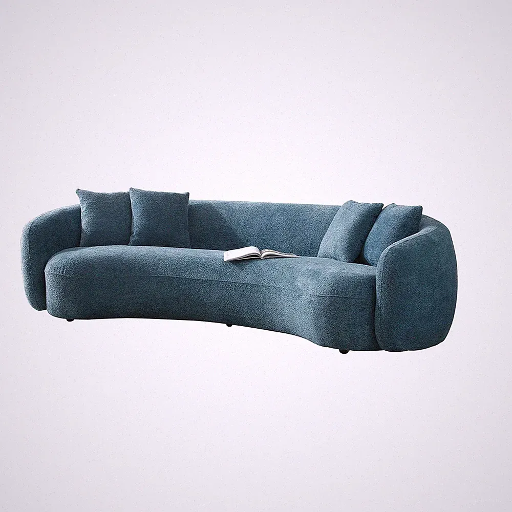 102 Inch 5-Seater Boucle Curved Sectional Sofa with 4 Throw Pillows Blue