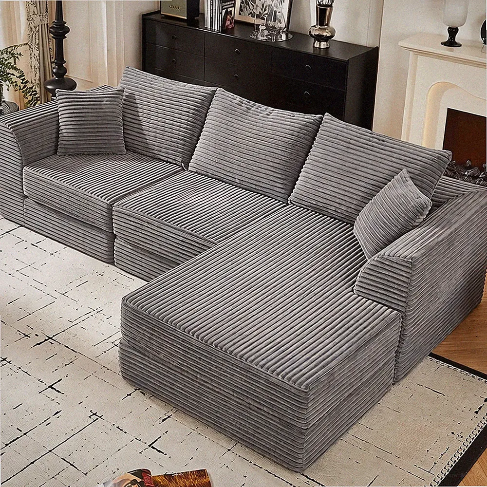 102" Modern L-Shaped Modular Cloud Sofa,3-Seater w/Reversible Chaise,Corduroy Fa