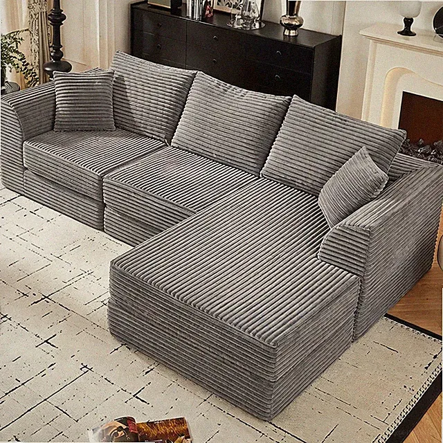 102" Modern L-Shaped Modular Cloud Sofa, 3-Seater with Reversible Chaise, Cordur