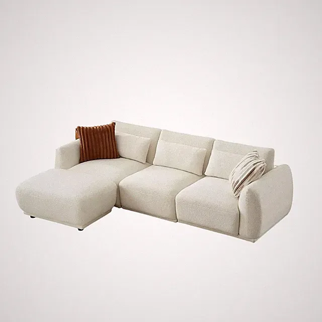 102" Modern Teddy Fabric L-Shaped Sofa, Coil Spring Seat, Off White/Black/Green