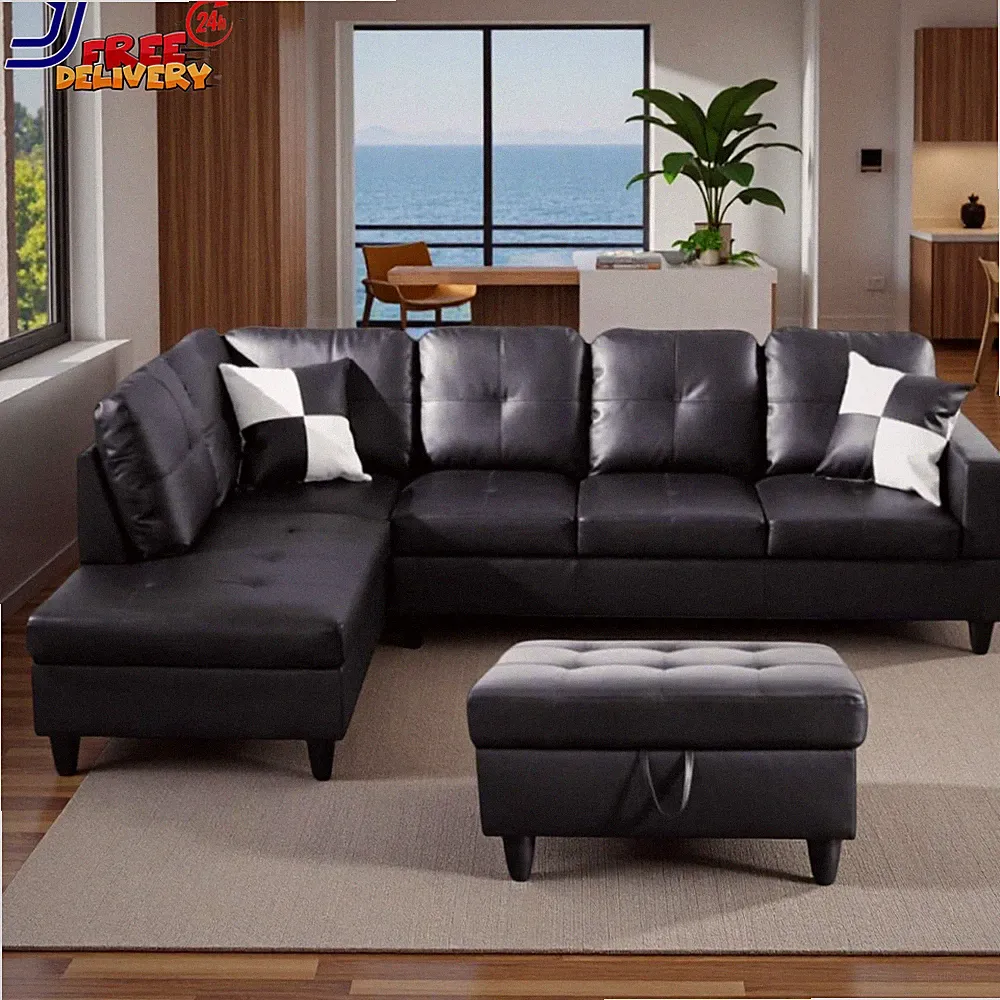 103.5" Modular Leather Sectional Sofa 4 Seat L-Shaped Couch with Chaise & Storag