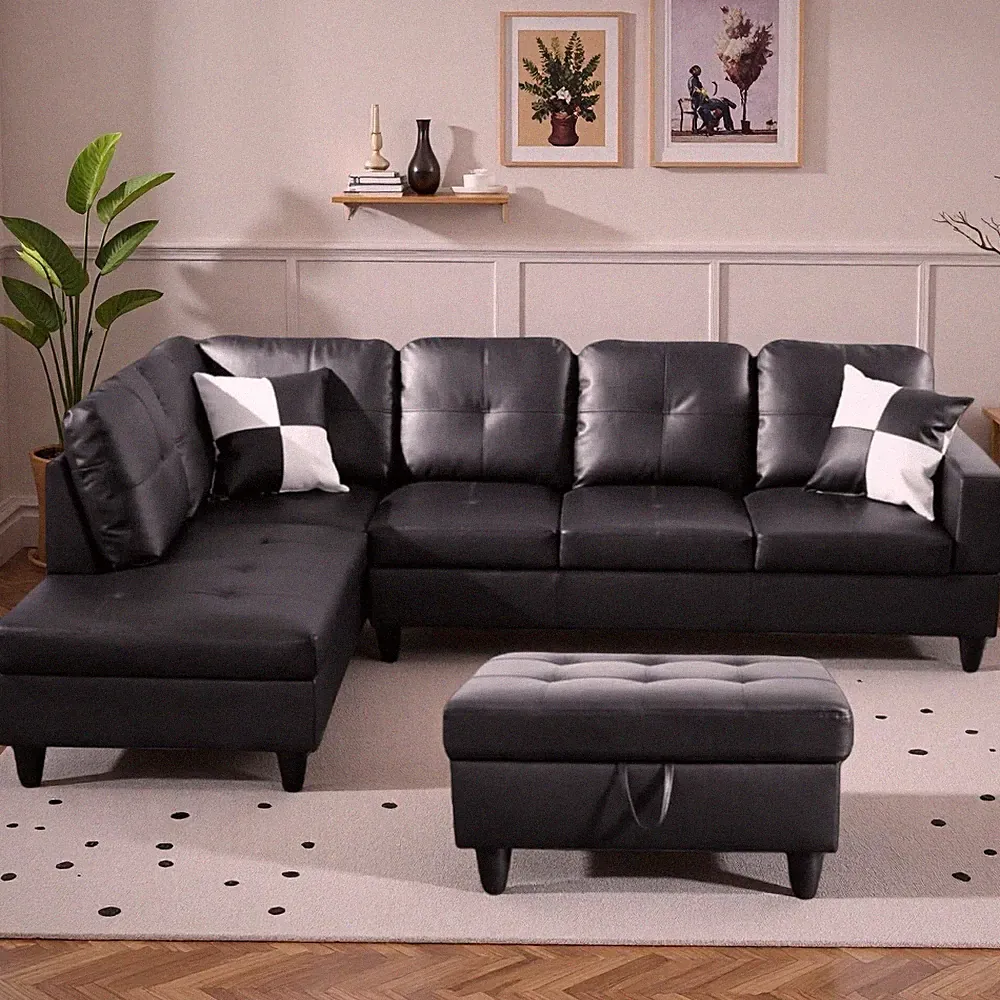 103.5" Sectional Couches for Living Room, Leather 4 Seat L Shaped Couch with...