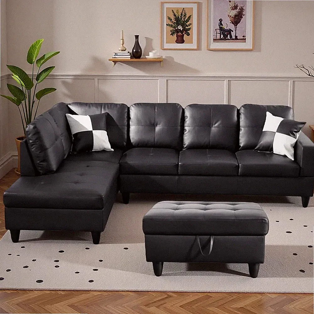 103.5" Sectional Couches for Living Room, Leather 4 Seat L Shaped Couch with Cha