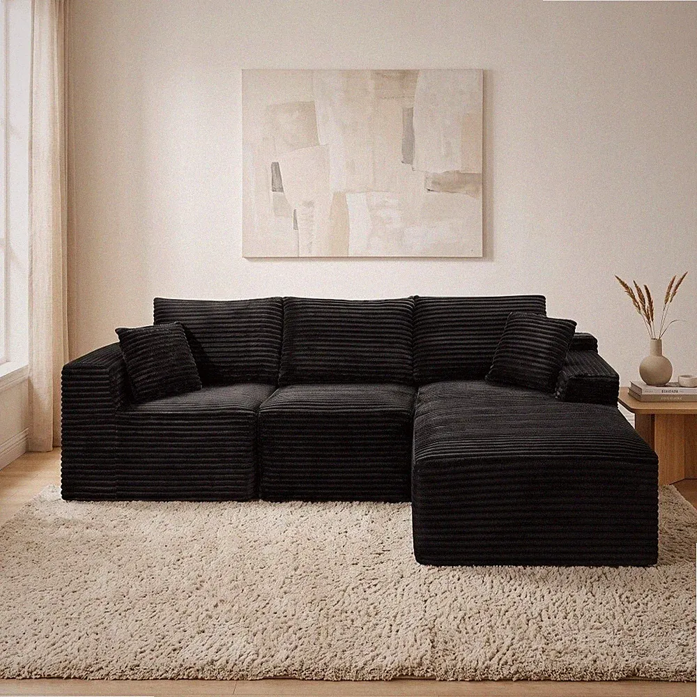 103.9" Cloud Modular Sectional Sofa L-Shape Chaise Corduroy No Assembly