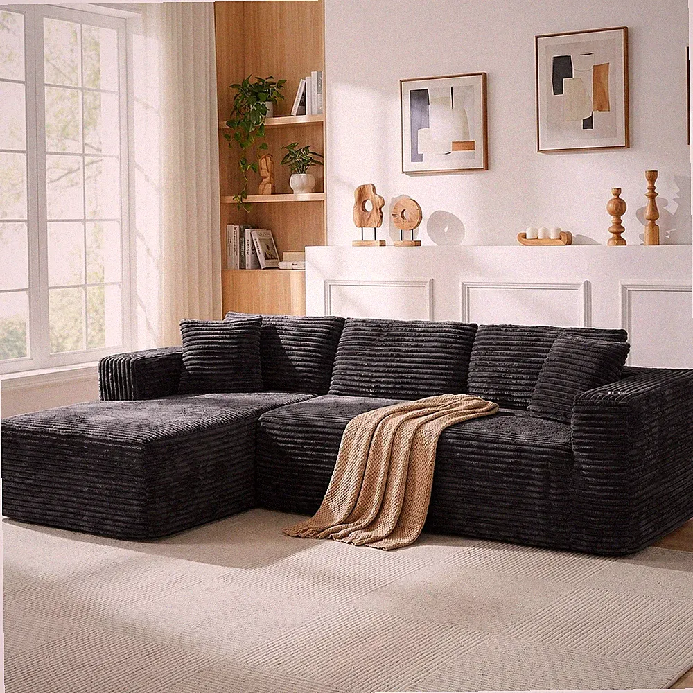 103" Black Modular Sectional Sofa Cloud Couch No Assembly Small Spaces L-Shape