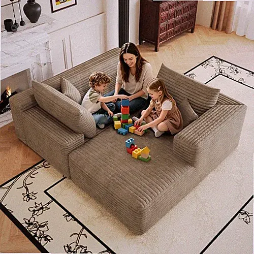 103" Boneless Couch Sectional Cloud Sofa Corduroy Right Facing Chaise Couch