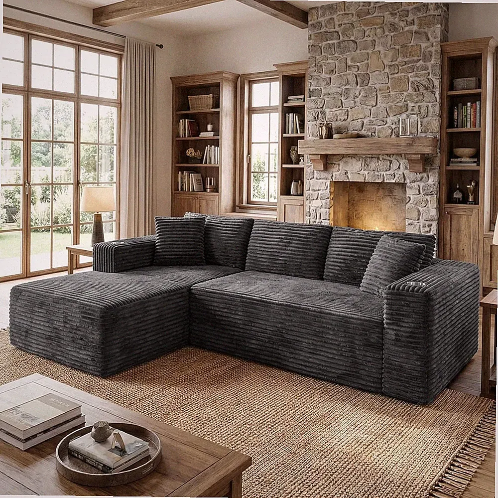 103" Boneless Couches for Living Room with 2 Cup Holders,L Shaped Modular Sectio