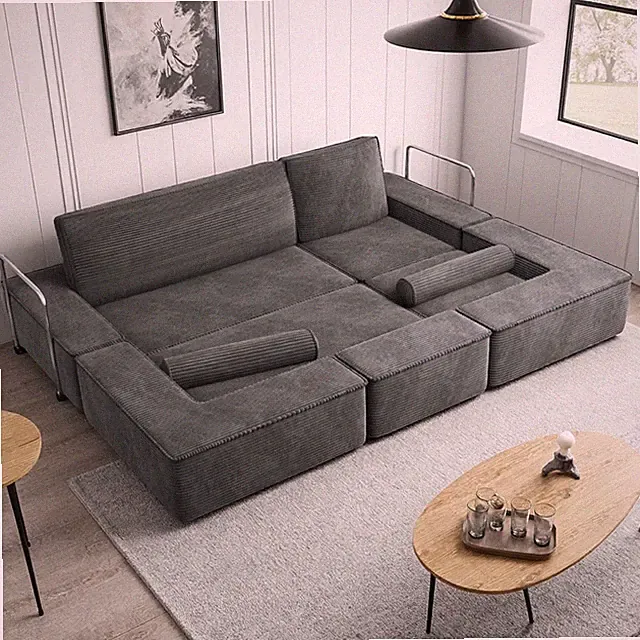 103" Convertible Corduroy Sofa Bed with Deep Seats & Tall Pillows