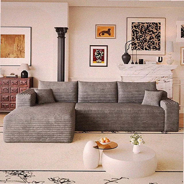 103" Corduroy Cloud Sectional Sofa, L-Shaped Left Chaise, Deep Seat Couch