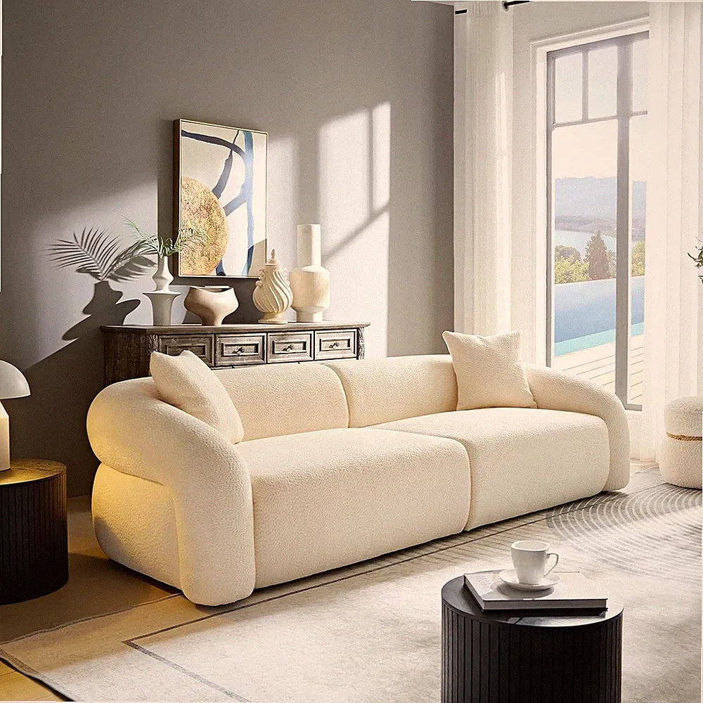 103" Curved Sofa Modern Couch, Luxury 3 Seater Minimalist Sofas, Upholstered Bou